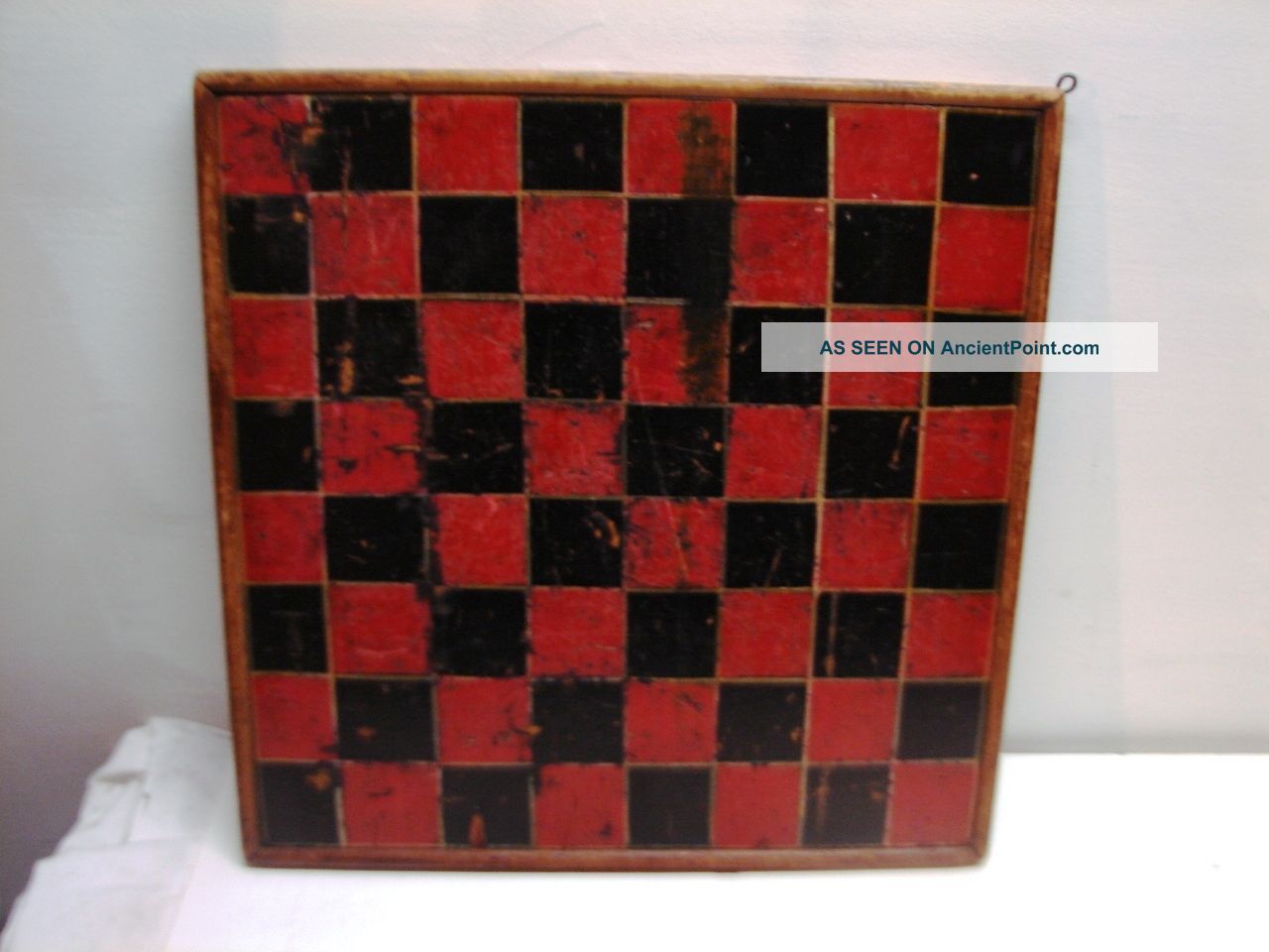 Antique Aafa 19th C Folk Art Wood Checker Game Board - Paint Primitives photo