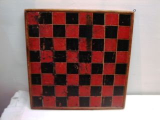 Antique Aafa 19th C Folk Art Wood Checker Game Board - Paint photo