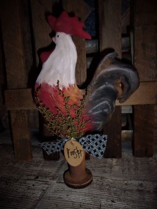 Primitive Country Rooster Bobbin - Winter Rusty Doll photo