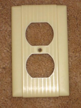 Vintage Uniline Bakelite Ribbed Outlet Plug End Wall Plate Cover Lines photo