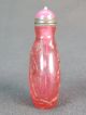 Chinese Flower Bird Carved Pink Peking Glass Snuff Bottle Snuff Bottles photo 2