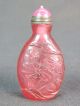 Chinese Flower Bird Carved Pink Peking Glass Snuff Bottle Snuff Bottles photo 3