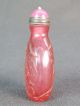 Chinese Flower Bird Carved Pink Peking Glass Snuff Bottle Snuff Bottles photo 5