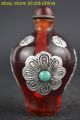 China Collectible Decor Old Amber Resin Inlay Flower Snuff Bottle Snuff Bottles photo 2