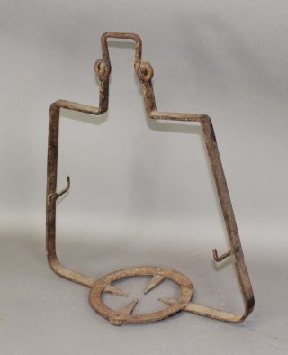 Rare 18th C Wrought Iron Hanging Kettle Or Pot Warmer With Rare Spoon Holders photo