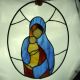 Vtg Leaded Stained Glass Window Mary Holding Baby Jesus Oval 1940-Now photo 1