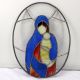 Vtg Leaded Stained Glass Window Mary Holding Baby Jesus Oval 1940-Now photo 2