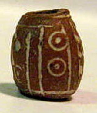 Pre - Columbian Brown Linear Design Bead.  Guaranteed Authentic. photo
