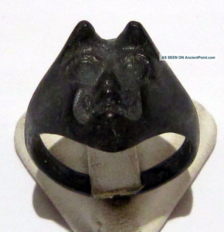 Very Rare 18th To 19th C Bronze Satanistic Ring With A Head On Devil 3c Byzantine photo
