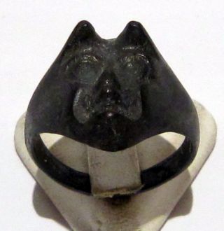 Very Rare 18th To 19th C Bronze Satanistic Ring With A Head On Devil 3c photo