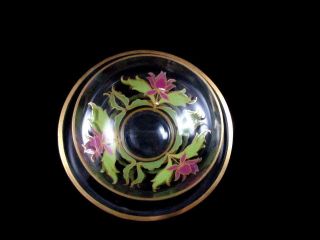 Antique Clear Hand Painted Enamel Floral Glass Finger Bowl W/ Underplate photo