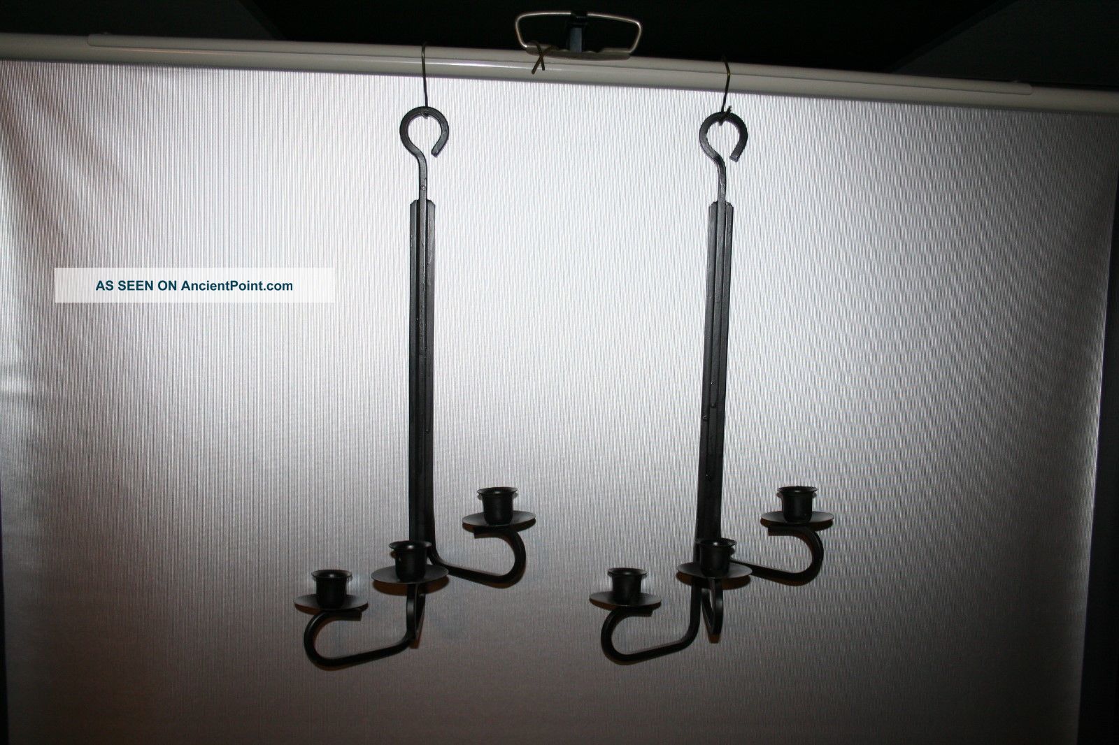 2 Wrought Iron Hanging Candle Holders With 3 Candles In Each Metalware photo