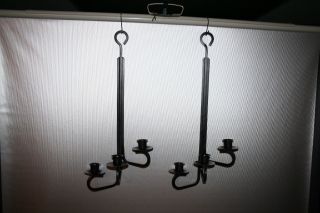 2 Wrought Iron Hanging Candle Holders With 3 Candles In Each photo