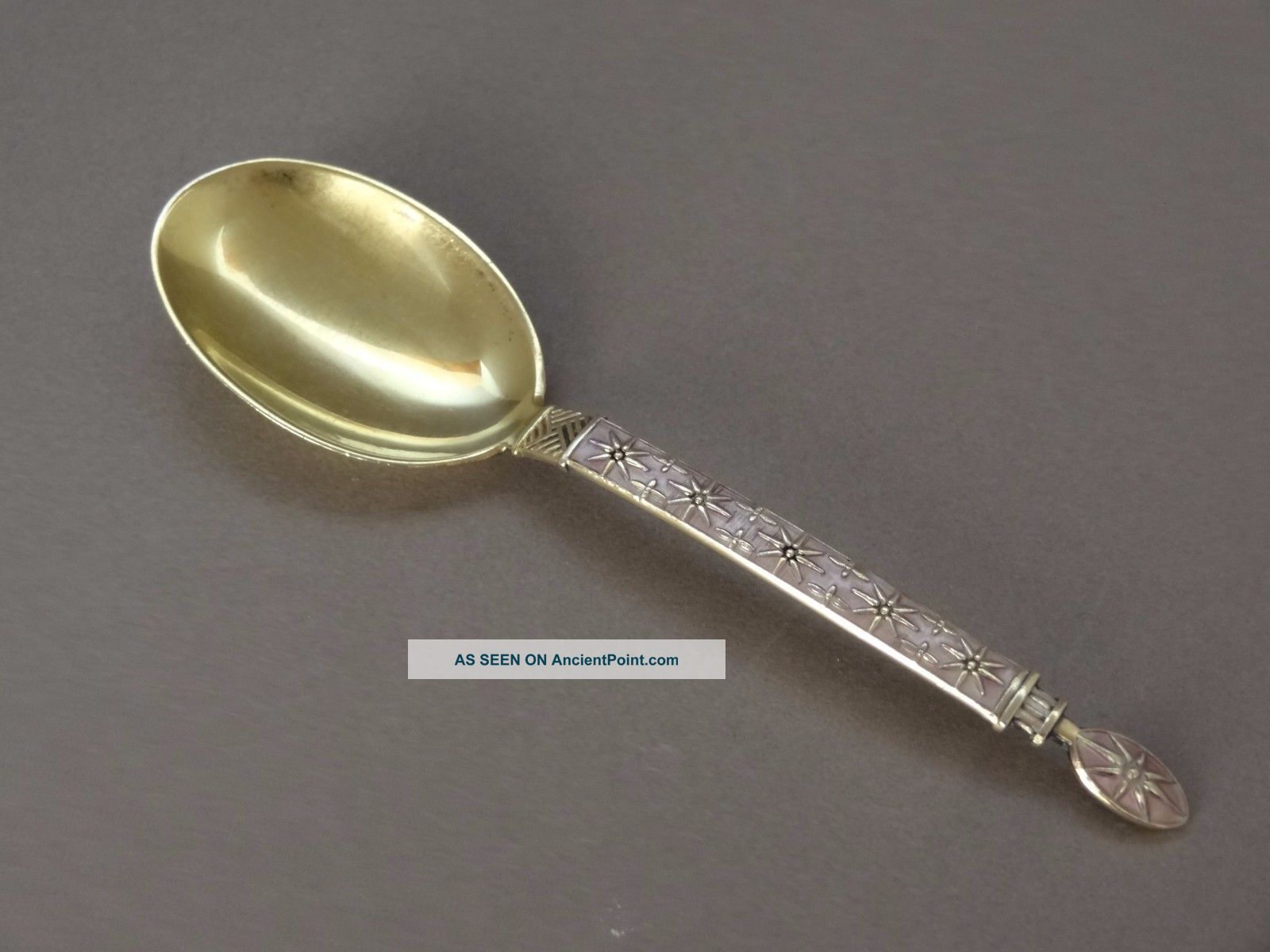 Vintage Jacob Tostrup Sterling Silver Lavender Enamel Spoon Gold Wash Bowl Scandinavia photo