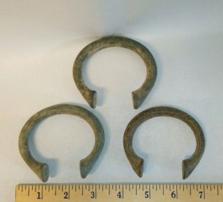 3 Authentic 18th C.  African Manilla Slave Trade Bracelets - Bronze/copper Alloy photo