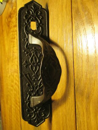 Victorian Ornate Cast Iron Entry Door Handle Latch Plate Knob Gate Antique photo