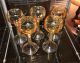 5 Antique Roemer Wine Glasses Gold Iridescent Amber Conical Spun Foot 7 