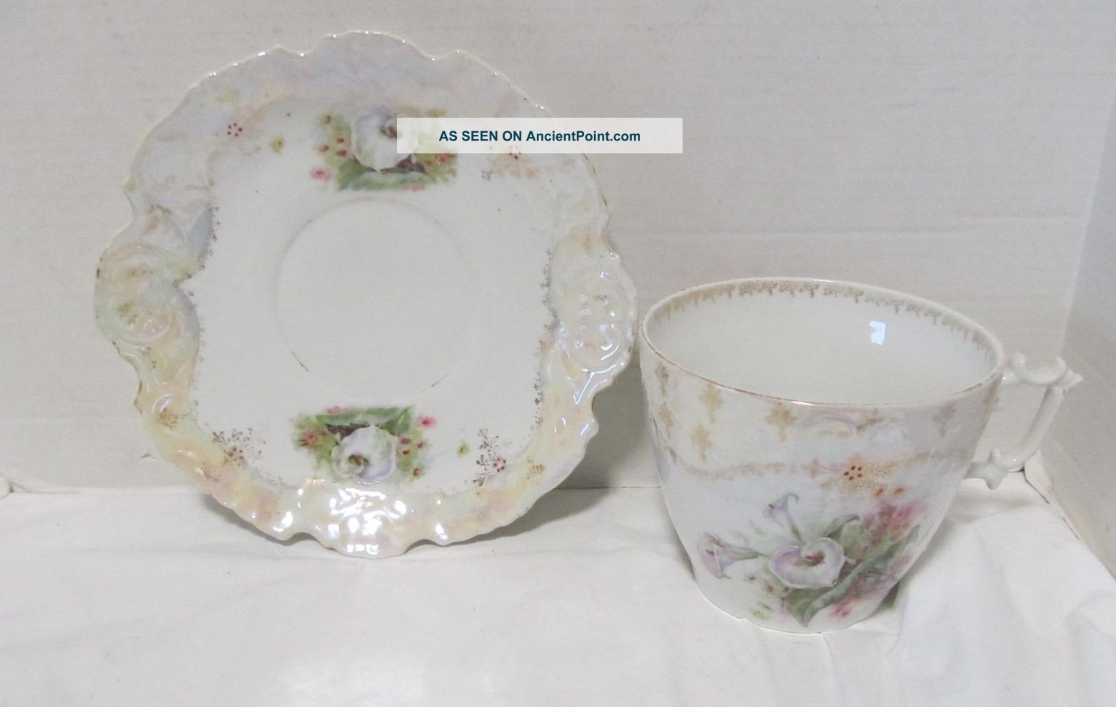 Vintage Unique Oversized Cup And Saucer Lusterware,  Calla Lily Design Lqqk Cups & Saucers photo