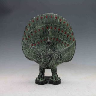 Chinese Bronze Handwork Carved Peacock Statues X0177 photo
