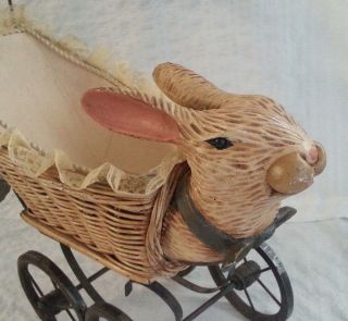 Antique Iron Bunny Rabbit Head Wicker Babydoll Stroller Buggy - photo