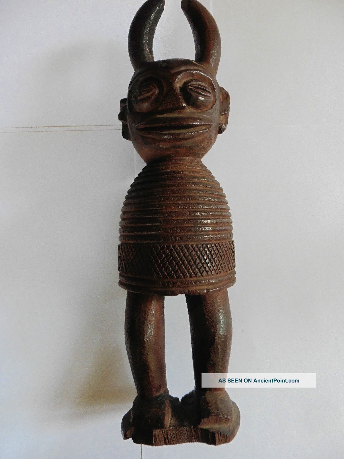 Democratic Republic Of Congo,  Luba? Carved Wooden Female Figure With Horns.  12 