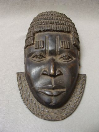 Antique Tribal Bronze Sculpture Benin Of Man Oba Nigeria Mask Estate Find 9 