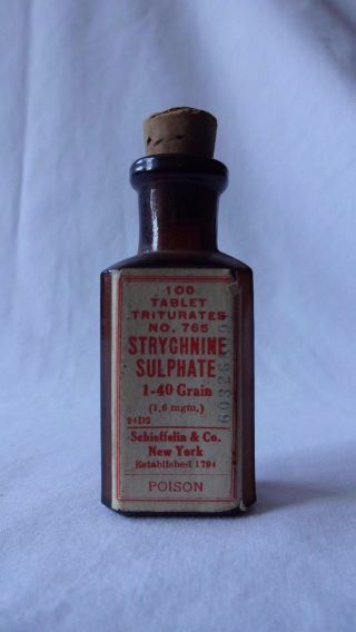 Price Vintage Schieffelin Apothecary Poison Strychnine Sulphate Rare photo