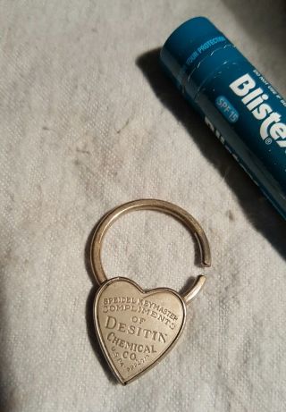 Antique Heart Shaped Key Ring Desitin Chemical Company photo