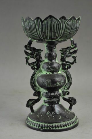 Chinese Bronze Carved With Dragons And Lotus Noble Candlestick photo