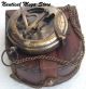 Brass Solid Push Button Neckless Sundial Compass With Leather Box,  Vintage Compasses photo 1
