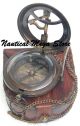 Brass Solid Push Button Neckless Sundial Compass With Leather Box,  Vintage Compasses photo 2