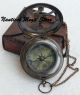 Brass Solid Push Button Neckless Sundial Compass With Leather Box,  Vintage Compasses photo 3