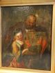 18thc Antique Medieval Lady & Gentleman W Gift Monk Oil On Wood Panel Painting Victorian photo 1