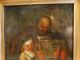 18thc Antique Medieval Lady & Gentleman W Gift Monk Oil On Wood Panel Painting Victorian photo 2
