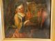 18thc Antique Medieval Lady & Gentleman W Gift Monk Oil On Wood Panel Painting Victorian photo 3