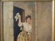 19thc Antique Victorian Era Lady In Doorway Old Outdoor Portrait Oil Painting Victorian photo 2