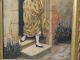 19thc Antique Victorian Era Lady In Doorway Old Outdoor Portrait Oil Painting Victorian photo 3