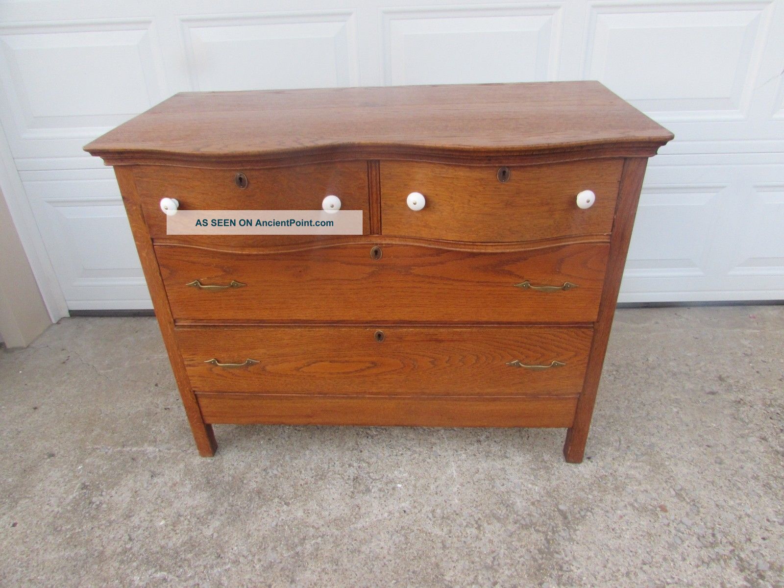 Antique Solid Oak Serpentine Top Chest Of Drawers $2547 1900-1950 photo