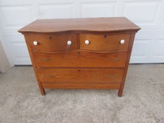 Antique Solid Oak Serpentine Top Chest Of Drawers $2547 photo
