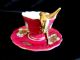 Fairyland Japan Mini Twin Parrot Bird Handle Hand Painted Footed Cup And Saucer Cups & Saucers photo 3