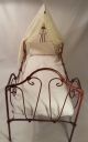 Antique - Doll - Folding - Wrought Iron Scroll Work Bed W/canopy - Red Paint C.  1890 - 1910 Other Antique Furniture photo 4