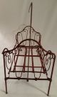 Antique - Doll - Folding - Wrought Iron Scroll Work Bed W/canopy - Red Paint C.  1890 - 1910 Other Antique Furniture photo 7
