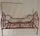 Antique - Doll - Folding - Wrought Iron Scroll Work Bed W/canopy - Red Paint C.  1890 - 1910 Other Antique Furniture photo 8