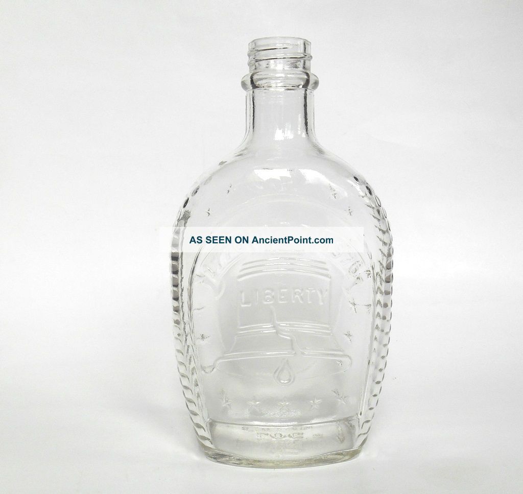 Vintage Clear Large Glass Syrup Bottle Liberty 1776 - 1976 Log Cabin Syrup Bottles photo