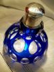 Antique Crystal Cobalt To Clear Perfume Bottle W/ Silver Monogram Top - Perfume Bottles photo 1