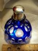 Antique Crystal Cobalt To Clear Perfume Bottle W/ Silver Monogram Top - Perfume Bottles photo 3