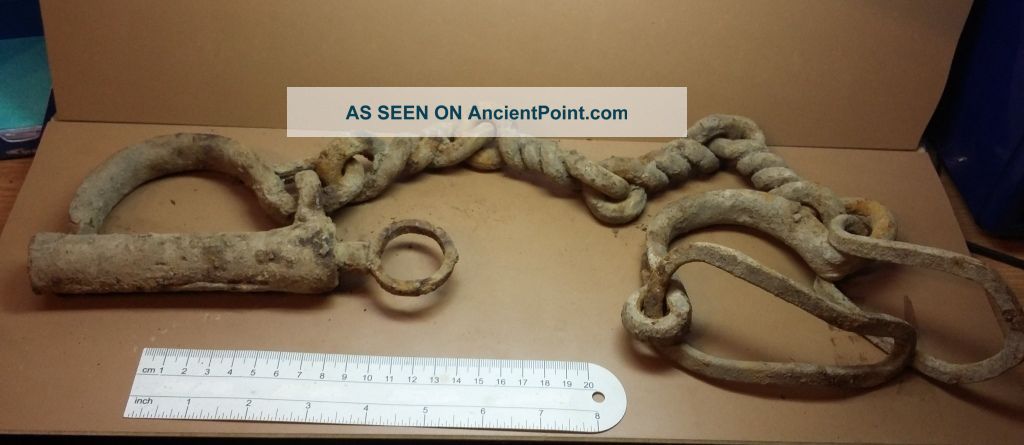 Very Rare Old Ancient Forged Viking Shackles On A Foot,  Key Viking photo