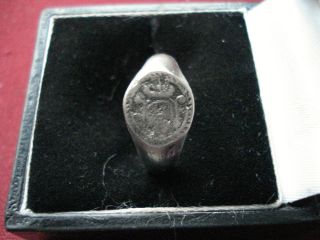 Byzantine / Medieval Silver Ring With ' Crest ' - - Detector Find photo