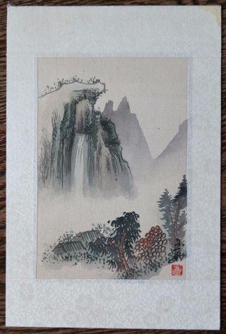 Vintage Japanese Art Hand - Painted Mountain Flower Watercolour Picture Painting. photo