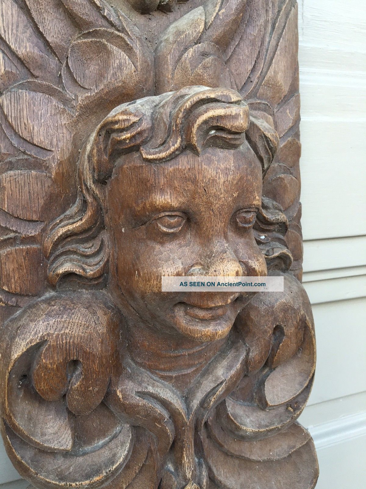 Antique Architectural Carving Putti / Cherub/ Angel Pediment Wall Piece In Wood Carved Figures photo